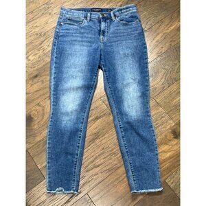 LUCKY BRAND Mid-Rise Skinny Ava Raw Hem Distressed Jeans Blue Sz 30 (US 10) EUC